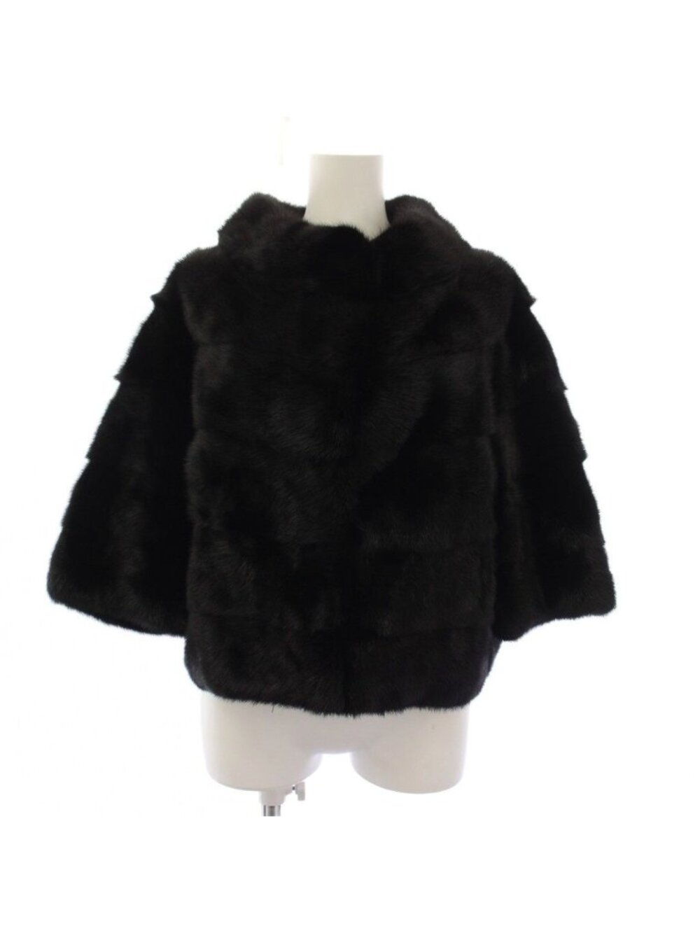Fendi Mink Jacket Stand Collar Half Sleeve Short Length Black 40